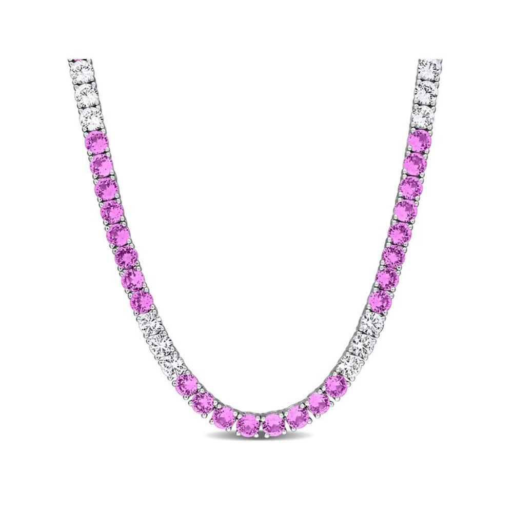 31.50 Carat (ctw) Lab-Created Pink and White Sapphire Tennis Necklace Sterling S